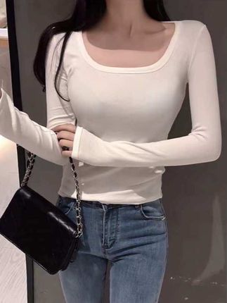 春秋冬内搭叠穿磨毛加薄绒低领修身打底衫长袖紧身U领小心机T恤女#辣妹穿搭 #内搭外穿都好看 #百搭上衣 #显瘦搭配 #谁穿谁好看