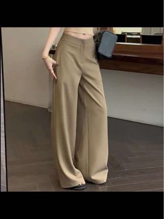 老钱风卡其色新款高腰宽松显瘦春秋款裤子遮肉通勤高级长款小众#高级感穿搭 #面料柔软舒适 #裤子