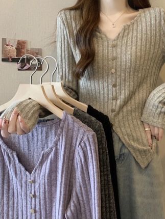 【6色】秋装胖mm显瘦遮肉针织长袖T恤打底衫220斤百搭大码女装8060##针织长袖开衫 #长袖打底衫#大码上衣#针织长袖t恤 #时尚穿搭