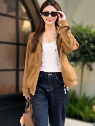 韩式棕色麂皮外套女防风常规款秋季拉链翻领短外套韩版气质新中式#说好的随便穿穿呢 #说好的随便穿穿去看秀 #皮衣的正确打开方式 #早秋焦糖色氛围感穿搭 #琥珀流光风外套太适合秋天了