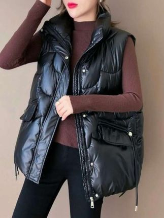 反季宽松亮面免洗棉马甲,加厚百搭大口袋马夹外套#时尚减龄穿搭 #马甲穿搭 #马甲 #谁穿谁漂亮#马夹