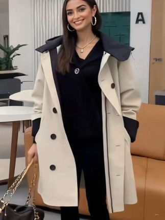 #气质风衣穿搭 #舒适感穿搭 #舒适感穿搭 # 2025秋季中长款风衣外套小个子微胖连帽宽松休闲百搭撞色显瘦风衣