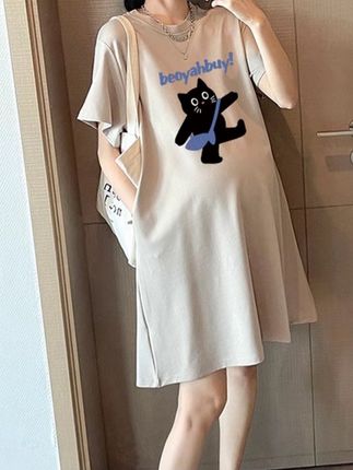 孕妇夏季连衣裙新款中长T恤裙子宽松洋气遮孕肚上衣#夏季穿搭 #减龄气质 #穿搭穿搭 #通勤搭配 #温柔穿搭