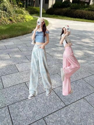 中国风提花牛仔裤宽松小个子阔腿裤子女新款遮肉显瘦舒适百搭#牛仔裤 #国风牛仔裤 #阔腿裤 #小个子穿搭 #显瘦穿搭