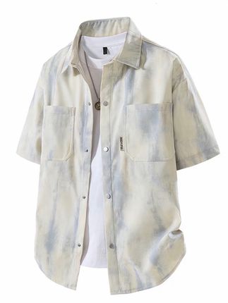 男生短袖衬衫 男士扎染印花衬衣外套 潮流宽松休闲衬衫,#短袖衬衫 #衬衫短袖 #扎染衬衫 #休闲衬衫 #衬衫穿搭 @巨量千川