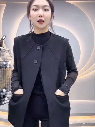 春秋高级感超好看气质黑色西装马甲背心外套上衣女春季新款小个子#时尚马甲背心