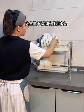 这款碗盘沥水架真心好用,不锈钢材质结实稳固,收纳容量大!#厨房好物#厨房置物架#沥水架