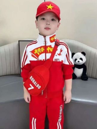 男女童春秋国潮儿童喜庆红色韩潮长袖运动立领休闲套装#宝妈 #看着你一天天长大 #童装推荐