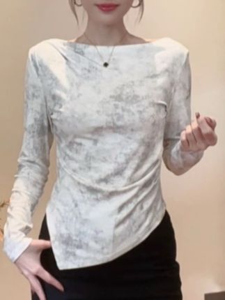 2025早秋新款长袖女短款扎染打底T恤一字肩打底衫内搭上衣女9045#爆款热卖中 #显瘦穿搭#好物推荐🔥 #美出高级感#打底衫@DOU+小助手 @DOU+好生意 @抖音小助手 @DOU+上热门