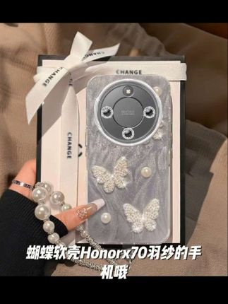 自带镜头膜荣耀X70手机壳MTN-AN00全包珍珠蝴蝶软壳Honorx70羽纱#热门#好物推荐🔥#新品