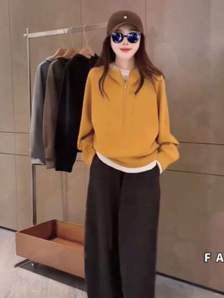时尚连帽半拉链卫衣短外套女2025年秋季流行洋气宽松流行上衣#每日的穿搭分享 #时装搭配#早秋新款