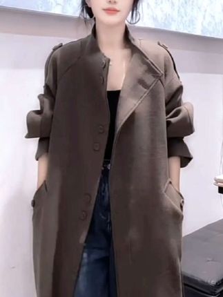 秋冬季新款毛呢外套女时尚潮流纯色宽松显瘦洋气减龄百搭长款大衣