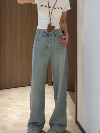 夏季天丝牛仔裤女薄款高腰垂感窄版直筒百搭显瘦浅蓝冰丝阔腿裤 #夏季穿搭 #牛仔裤 #牛仔穿搭 #甜美穿搭