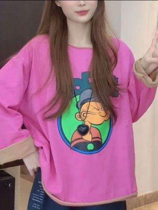 设计感大力水手印花圆领长袖T恤女2025早秋新款百搭休闲显瘦上衣#设计感大力水手印花圆领长袖T恤女2025早秋新款百搭休闲显瘦上衣 #设计感大力水手印花圆领长袖T恤女 #2025早秋新款百搭休闲显瘦上衣 #洋气减龄圆领T恤 #设计感印花t恤推荐