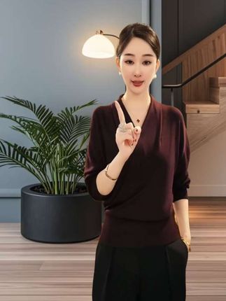 #2025秋季新款【7876】#莱赛尔天丝长袖设计女装紫色韵味v领针织上衣