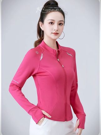 XVRV2025秋季运动外套加绒月牙印花长袖收腰立领健身跑步上衣#气质范 #女神范 #运动服