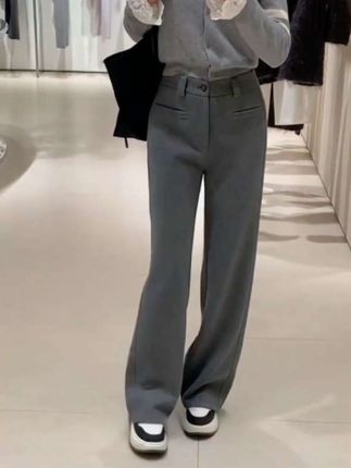 女秋冬新款外穿窄版显瘦灰色西装爆款阔腿裤#窄版阔腿裤 #百搭神裤 #通勤搭配 #裤子穿搭 #秋冬穿搭