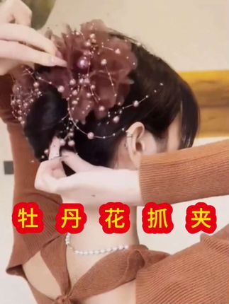 #新款高级牡丹花流苏2025新款毛毛发夹后脑勺显发量鲨鱼头#头饰搭配 #强烈推荐 #美丽头发我做主 。