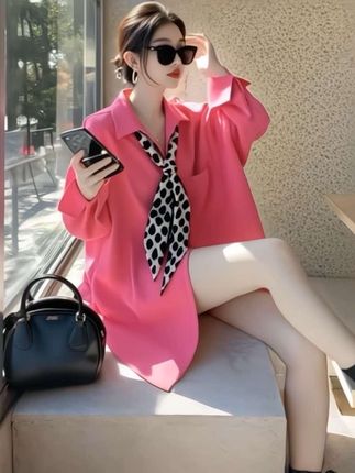 今年流行爆款,洋气别致时髦设计感红色领结长袖衬衫女春季(送丝巾)#长袖衬衫#时尚上衣#减龄显瘦穿搭 #辣妹穿搭 #这也太好看了