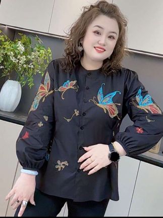 8876(丹姐家)春季园领气质蝴蝶刺绣长袖衬衫修身复古收腰通勤衣#百搭上衣#洋气上衣#时尚上衣 #气质穿搭 #优雅气质