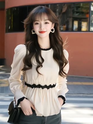 法式甜美白色长袖衬衫女秋季2025新款高级感小众独特打底收腰衬衣#小个子显高显瘦穿搭 #减龄穿搭 #高级感穿搭 #洋气减龄 #气质百搭
