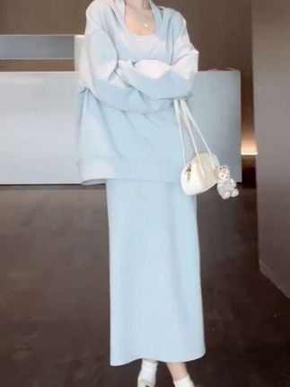 #高级感小个子卫衣连衣裙子 女2025新款秋季韩系穿搭配一整套装长裙#百搭#显瘦