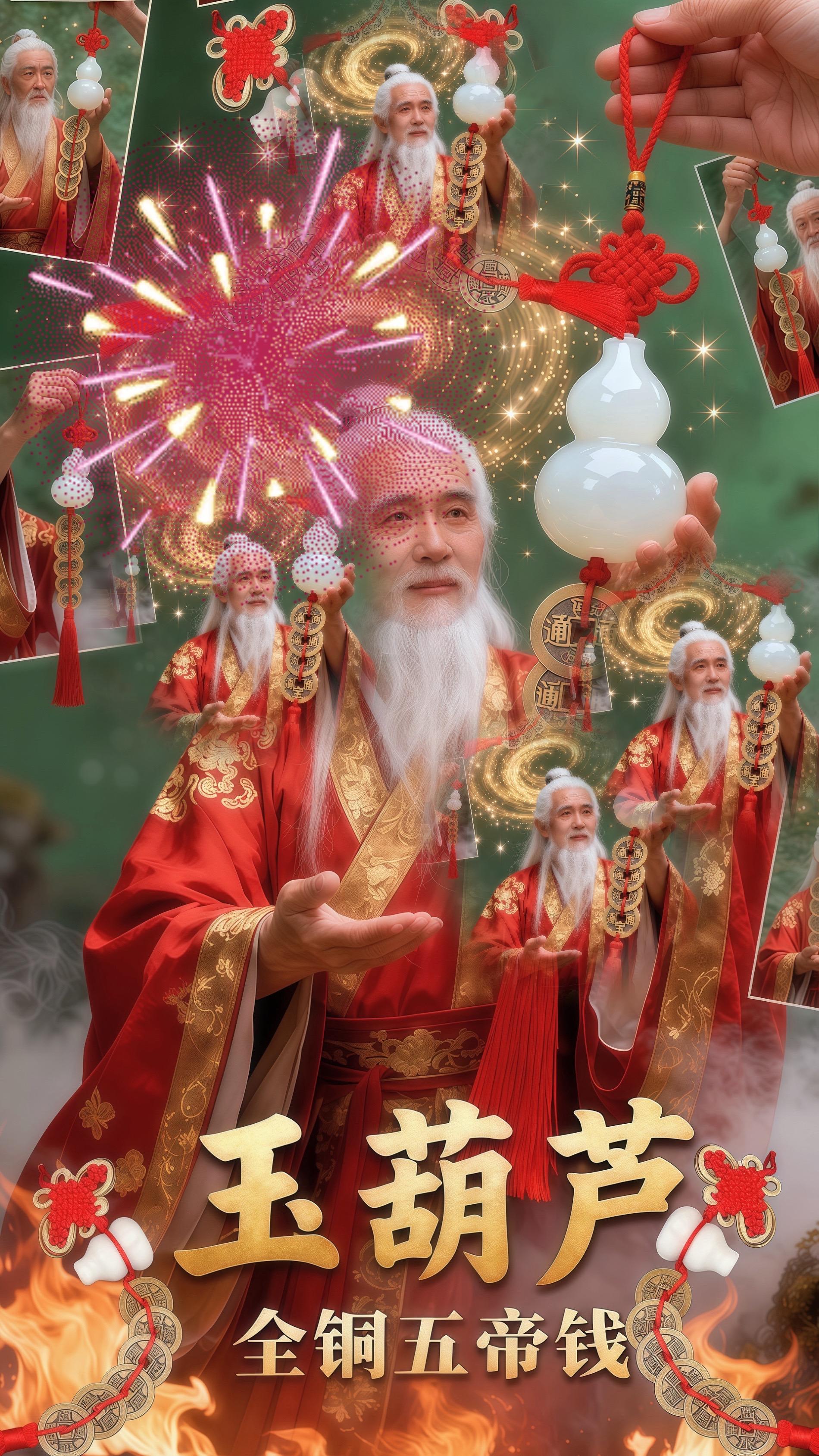 铜五帝白玉葫芦