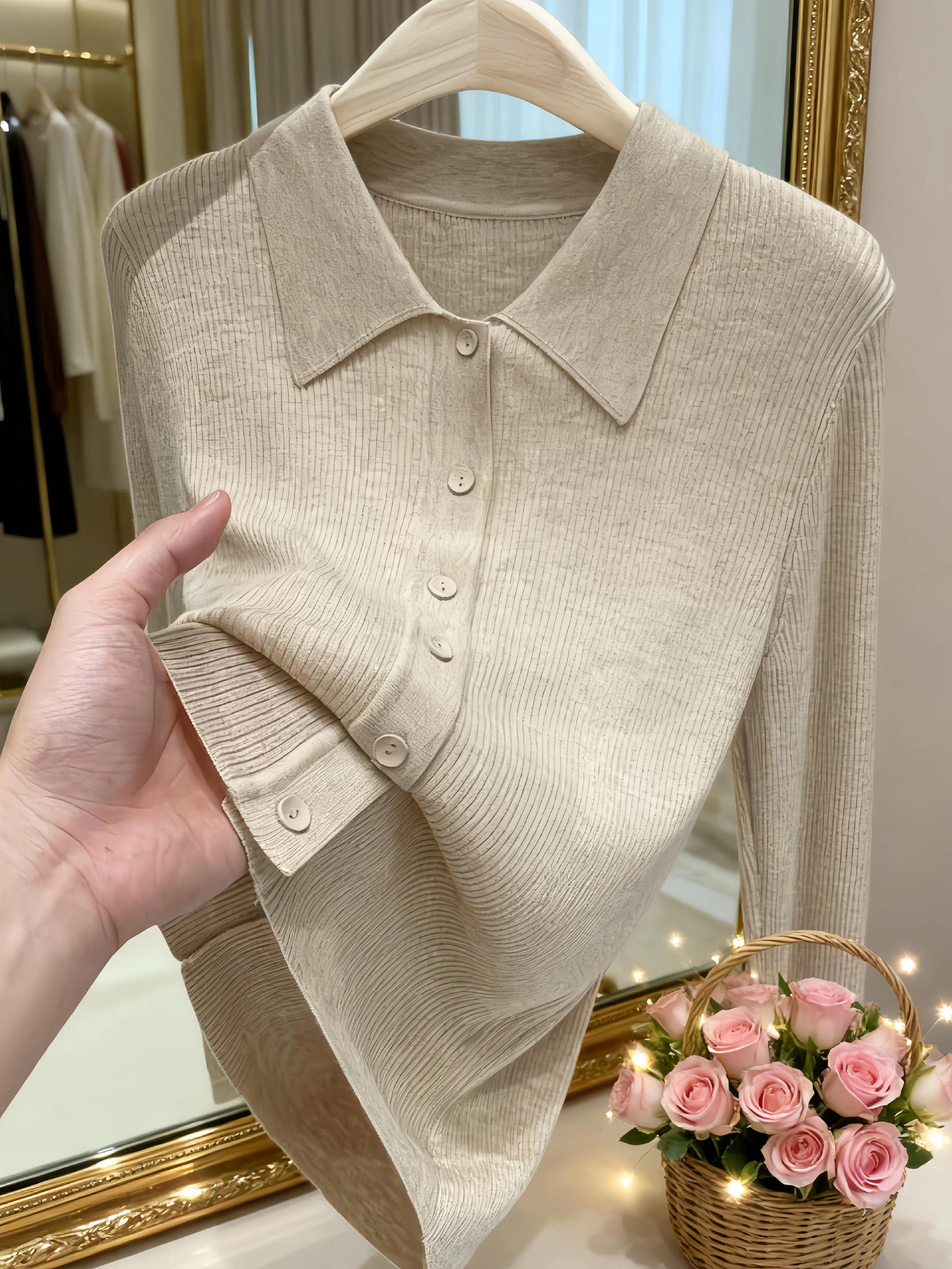 polo领针织衫女打底长袖开衫2025年新款薄款翻领上衣春秋毛衣外套!#品质女装 #洋气小衫 #超好看 #穿出高级感 #修身显瘦