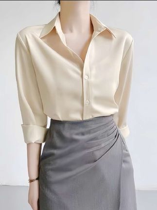 气质通勤女衬衫2025夏装新款职业醋酸缎面百搭白衬衣#高级感穿搭 #简约穿搭 #气质女神穿搭 #通勤搭配 #轻奢女装