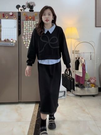 大码显瘦秋季新款遮肉套装#大码女装 #收腰显瘦 #微胖穿搭