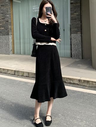 赫本风黑色气质高腰显瘦鱼尾裙小个子#女装新品日 #女装搭配 #女装穿搭 #裙子控 #半身裙搭配
