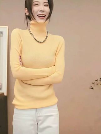 CHENSMCHEN100绵羊毛无缝自由领针织衫女时尚休闲打底衫#绵羊毛 #打底衫 #高级感穿搭 #气质穿搭 #轻奢女装
