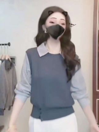 秋季新款法式拼接针织假两件条纹衬衫女装高级设计感长袖针织#张予曦毕雯珺真拍了红裙抱 #深情眼#张予曦#毕雯 珺#谁教千燕莞语这样剧宣的