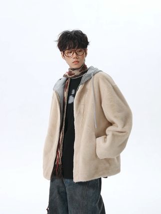 「暖冬质感型格」仿貂绒假两件连帽外套 #强烈推荐  #男生穿搭 #每日分享 #我要上热们 #极简穿搭