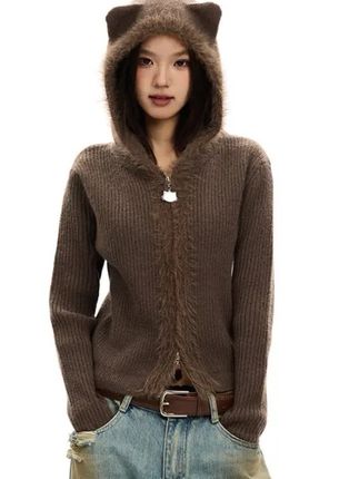 【可爱小熊毛衣外套女2025秋冬季新款毛边:/ 拼接连帽短款开衫上衣】#每日分享 #分享穿搭 #我的穿搭日记 #今日穿搭 #日常生活