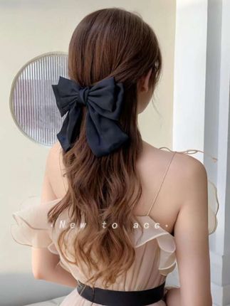 #蝴蝶结发夹 超仙缎面黑色大蝴蝶结发夹后脑勺弹簧夹子发卡头饰发饰蝴蝶结头饰##头饰搭配 #发饰 #网红发饰 #优雅气质