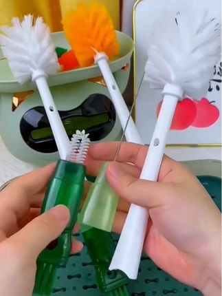 华优美田五合一多功能长柄软毛洗杯刷奶瓶奶嘴水壶水杯瓶口杯盖刷#奶瓶刷套装 #吸管刷 #吸管刷子 #奶瓶奶嘴刷 #五合一多功能杯刷