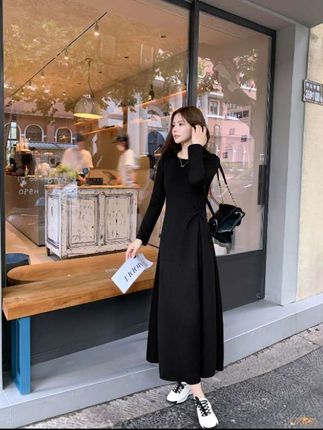 女生韩系ins衣服宽松休闲显瘦长款打底气质连衣裙百搭老钱风女装#连衣裙穿搭 #连衣裙推荐 #连衣裙好看漂亮喜欢
