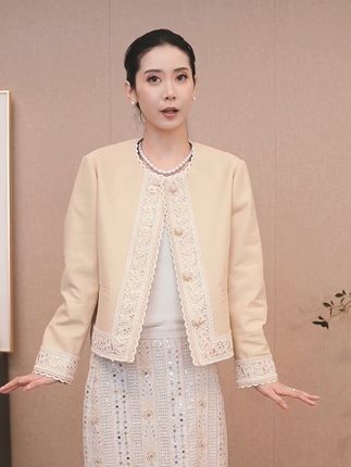CHENSMCHEN 法式蕾丝拼接长袖外套女精致优雅气质上衣 #陈什么陈 #轻奢女装 #陈什么陈品牌三周年繁华庆典 #亚麻小香 #优雅气质