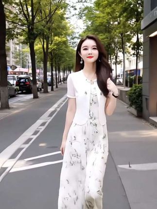 连衣裙新中式宽松显瘦印花两件套装#夏季穿搭 #气质穿搭 #减龄穿搭 #穿搭 #碎花连衣裙