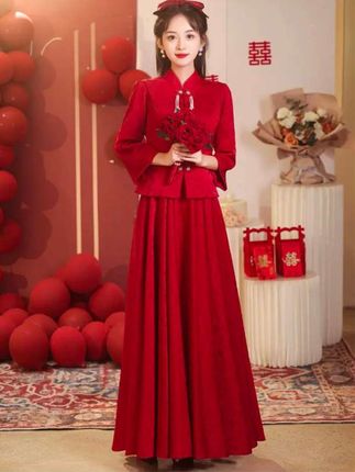 2025新款长袖旗袍,长款复古订婚礼服连衣裙套装!#套装#连衣裙穿搭 #旗袍#订婚礼服@杨琦云