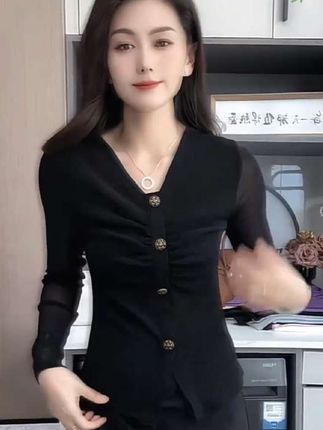 欧货秋季2025新款女装洋气V领恤纯色纱网时尚感褶皱收腰内搭上衣#洋气小衫#收腰显瘦#时尚穿搭#褶皱上衣#早秋高智感职场穿搭 #洋气减龄