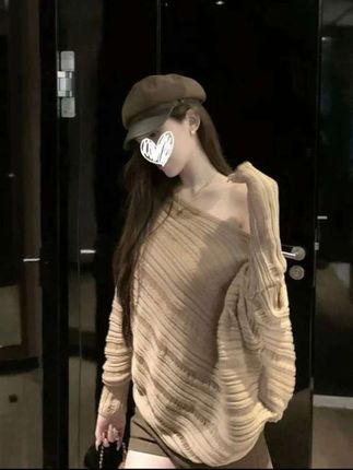 秋季新款慵懒老钱显瘦斗篷肌理感长袖针织衫上衣@DOU+小助手