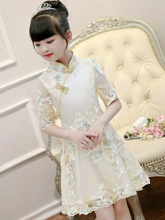 女童中国风旗袍连衣裙儿童礼服公主裙古筝演出服#高品质童装 #生女儿就是用来打扮的 #这也太好看了 #国风古韵 #骗你生女儿