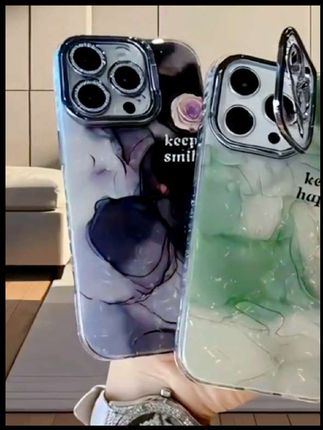 手机壳~适用苹果系列iPhone16新款手机壳晕染立体山茶花银灰闪粉镜头支架#爆款手机壳#数码科技 #快分享给你的好友
