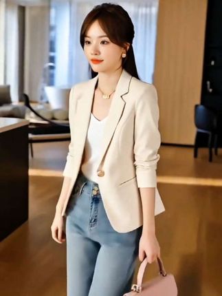 高级感西装外套女款爆款2025秋季新款休闲时尚小个子米白色女西服#时尚减龄穿搭 #又美又飒 #洋气上档次 #谁穿谁好看系列