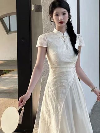 小个子夏季新中式国风收腰连衣裙#夏季穿搭 #高级感穿搭 #穿搭穿搭 #女装 #旗袍控
