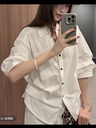 韩版时尚气质泡泡袖收腰白色翻领衬衫女夏季高级感上衣#百搭#收腰显瘦#翻领衬衫#气质高级感穿搭#泡泡袖衬衫