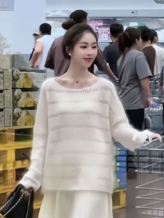 #长袖条纹针织衫 #引领时尚潮流 #秋季新款 #优雅气质 #视频同款