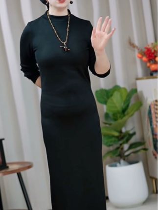 【正品现货】秋冬新款时尚单穿圆领显瘦优雅中款长袖连衣裙子-2509#谁穿谁好看 #面料柔软舒适 #内搭外穿都好看 #穿出自己的风格 #美出高级感